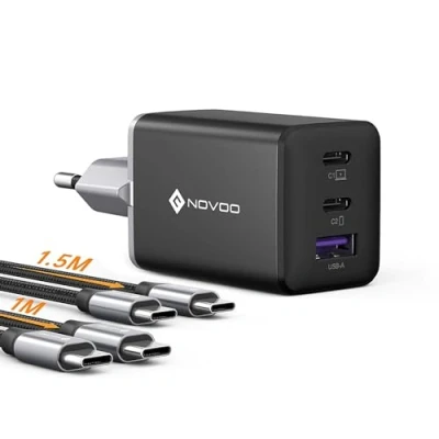 Image de NOVOO Chargeur USB C Rapide 67W 3 Ports avec GaN Tech, Compatible iPhone 15 Plus Pro Max 14 13 12 Galaxy S23 Ultra S22 MacBook Air M1 M2 iPad