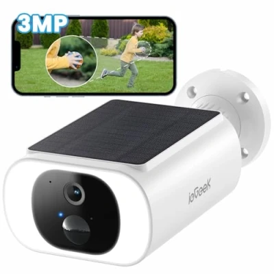 Image de ieGeek 2K Camera Surveillance WiFi Exterieure sans Fil Solaire IP66 Exterieur Batterie, Panneau Integree, Vision Nocturne Couleur,PIR Détection,Audio Bidirectionnel S1