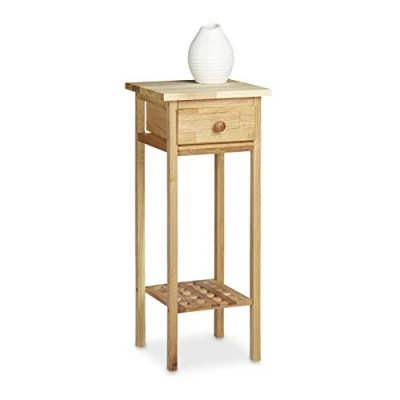 Image de Relaxdays table console de téléphone d&#039;appoint entrée salon couloir avec tiroir HxlxP: 60 x 25 cm en bois noyer support pour plante, couleur