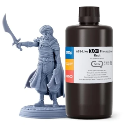 Image de ELEGOO ABS Like 3.0+ Résine Imprinmante 3D, Gris 1000g, 3.0 Plus à Haute Résistance la Chaleur, Viscosité et Retrait Faible, Durcissement UV 405nm pour Imprimante 3D MSLA/LCD/DLP