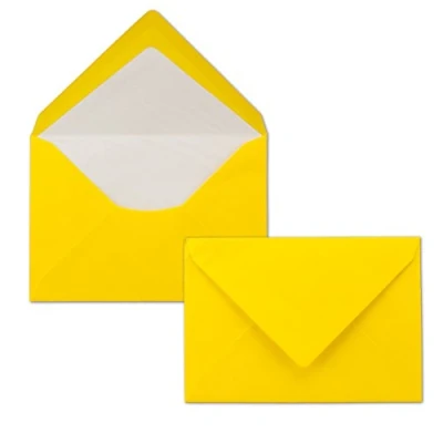Image de Lot de 100 enveloppes jaune soleil DIN C6 Doublées PAPIER soie blanc 80 g/m² 11,4 x 16,2 cm Fermeture humide NEUSER