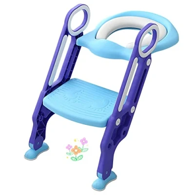 Image de Siège de Toilette Enfant Réglable et Pliable, Réducteur Bébé avec Marches, Entraîneur pour Enfants Échelle, Matériaux Qualité, Hauteur 38 42cm