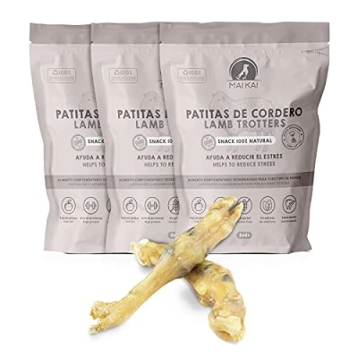Image de MAIKAI Lot 3 x 2 Unités Pieds d&#039;agneau Séchés Friandises pour Chien 100% Naturelles Os à Mâcher Chiens Nourriture Complémentaire Barf Mastication Naturel