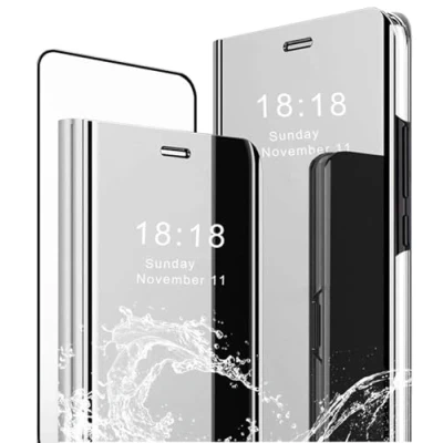 Image de MLOTECH Coque pour Samsung Galaxy S10e,Cover + Protection Écran [2 Pièces] Flip Clear View Translucide Miroir Standing 360Housse étui Antichoc Smart Cover Bumper Argent