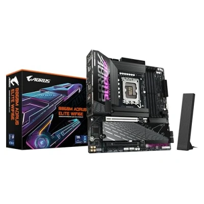 Image de GIGABYTE B860M AORUS Elite WIFI6E Carte mère Processeurs Intel Core Ultra, VRM 12+1+2+1 Phases, jusqu&#039;à 9200MHz DDR5, 1xPCIe 5.0 + 2xPCIe 4.0 M.2, LAN 2,5 GbE, WiFi 6E, Thunderbolt
