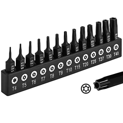 Image de DAKCOS Lot de 13 embouts Torx inviolables en alliage d&#039;acier S2, 25 mm long T4 T5 T6 T7 T8 T9 T10 T15 T20 T25 T27 T30 T40