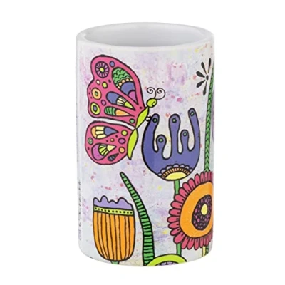 Image de WENKO gobelet de brosse à dents Rollin&#039;Art Full Bloom, porte en céramique qualité imprimée avec motif champ fleurs coloré, pour rangement salle bain, Ø 6,5 x 11 cm