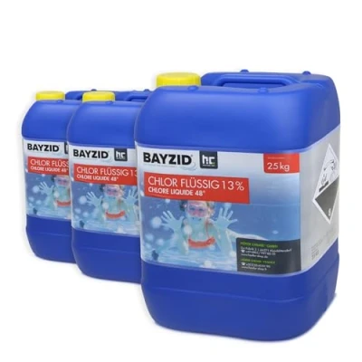 Image de Höfer Chemie Chlore Liquide 3 x 25 kg (75 kg) 48 pour Piscine avec Une teneur en Actif de 13 à 15% l&#039;entretien des piscines et la désinfection l&#039;eau Made in Germany