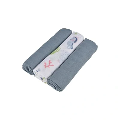 Image de Bébé Douceur, Lot de 3 Langes 100% Coton 70 x cm 1 Imprimé / 2 Unis Ocean