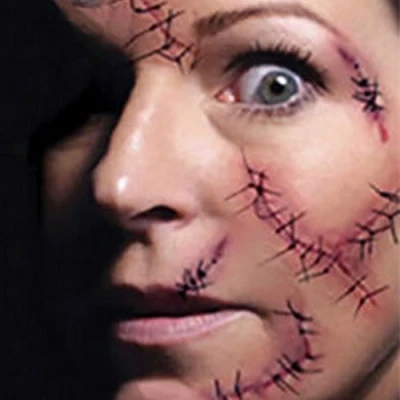 Image de 40 Tatouages Temporaires, Halloween Zombie Cicatrice Tatouage Autocollant Avec Faux Sang Vêtements Spéciaux FX Maquillage Support