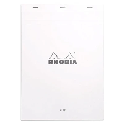 Image de RHODIA 18601C Bloc Notes Agrafé N18 White A4 21 x 29,7 cm Ligné 80 Feuillets Détachables Papier Clairefontaine Blanc g/m² Couverture en Carte Enduite Souple, Résistante et Imperméable