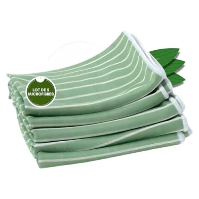 Image de TECH&#039;N&#039;FAST Chiffon Bambou Essuyage vitre sans Trace, INOX, chromes, miroirs Lot de 5 Microfibres Dimensions 48x36cm Couleurs : Vert Bleu Rose (Vert)