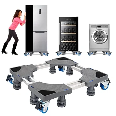 Image de NIUXX Base de Réfrigérateur Machine à Laver Réglable 53cm 68cm Socle Linge Sèche Conception Double Tube avec 4 Roues et 8 Pieds, Réduction du Bruit Antichoc Effet