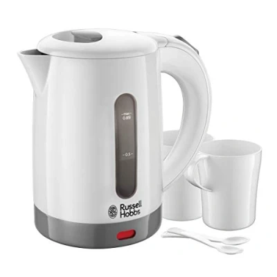 Image de Russell Hobbs Bouilloire Electrique [Petite &amp; Légère] Travel (Idéale pour voyage, 850 ml, 1000W, 2 Tasses + cuilères incluses, Voltage universel,Niveau d&#039;eau Visible, Filtre anticalcaire) 23840 70