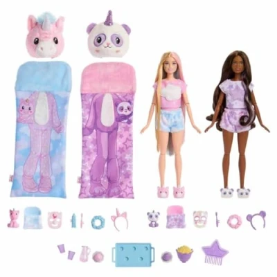 Image de Barbie Coffret Poupée Cutie Reveal Soirée Pyjama, Série T Shirt Confort, Comprend 2 Poupées Articulées et Animaux de Compagnie,Plus 35 Surprises Incluses, Jouet pour Enfant 3 ans Plus,HRY15