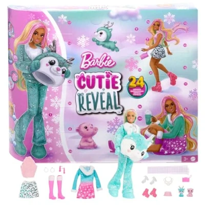 Image de Barbie Calendrier de l’Avent Cutie Reveal Contenant 1 poupée et 24 Surprises avec des changements Couleur, HJX76