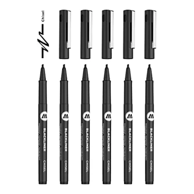 Image de Molotow Blackliner Lot de 6 stylos à pointe fine avec encre indélébile Noir