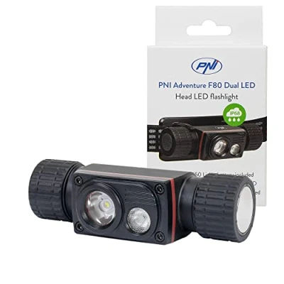 Image de PNI Lampe frontale Adventure F80 Dual LED, 1000 lm, 6W, 2200 mAh, IP68