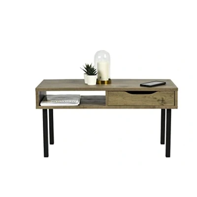 Image de Iris Ohyama, table de Salon, basse avec rangements, tiroir, Compartiment Ouvert/Pieds long protection, Contemporain, Bureau, Chambre Center WCT 800 Marron cendré