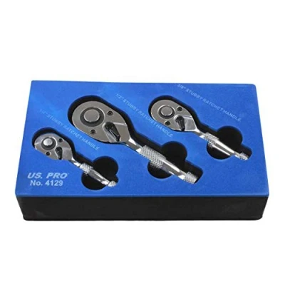 Image de US PRO B4129 Lot de 3 mini clés à cliquet courtes 1/4&quot; 3/8&quot; 1/2&quot;