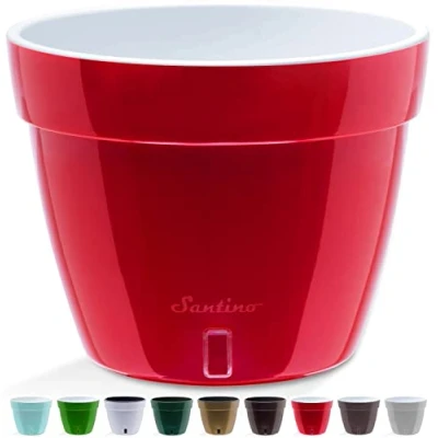 Image de Santino ASTI Pot de Fleurs à Arrosage Automatique 30 CM Auto Arrosant avec Indicateur Niveau d&#039;eau pour Toutes Les Plantes D&#039;intérieur (Ø cm, H 23 12L Rouge/Blanc)