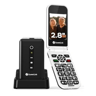 Image de SweetLink F3PLUS 4G Téléphone Portable à Clapet Débloqué pour Seniors Grandes Touches Parlantes Touche SOS (5 Contacts d&#039;urgence) Caméra Basique sans Internet (Noir/Blanc)