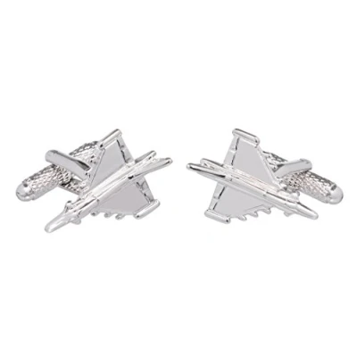 Image de Boutons de manchette Typhoon Fighter Jet Avion Livrés dans une boîte Onyx Art, taille unique, Onyx, argent