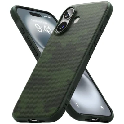 Image de Ringke Coque Compatible avec iPhone 16 Plus [Onyx] Antichoc Protection Antidérapant Flexible Ultra Fine TPU Souple Bumper Durable Étui Case Accessoires Camo Green