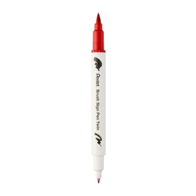 Image de Pentel SESW30C T102E Stylo pinceau double pointe en fibre avec deux pointes d&#039;écriture flexibles, encre à base d&#039;eau, rouge, lot de 1