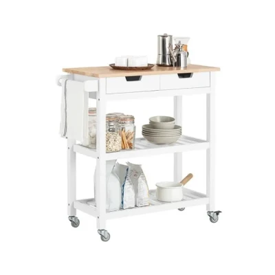 Image de SoBuy FKW68 WN Chariot de Service Desserte à roulettes Table Roulante Meuble Rangement Cuisine avec 2 Tiroirs, Étagères et 1 Porte torchon