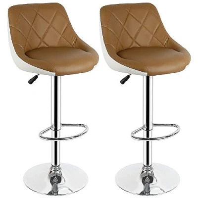 Image de Drumm Lot de 2 Tabourets Bar,Chaises Bar Scandinave en Cuir PU,Réglable Hauteur et Rotative à 360,Tabourets Hauts avec Dossier Repose Pieds(Brun Clair 2)