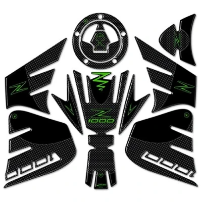 Image de labelbike Kit Autocollant Gel Protections Compatible avec Kawasaki Z1000 à partir de 2014 Carbone Vert