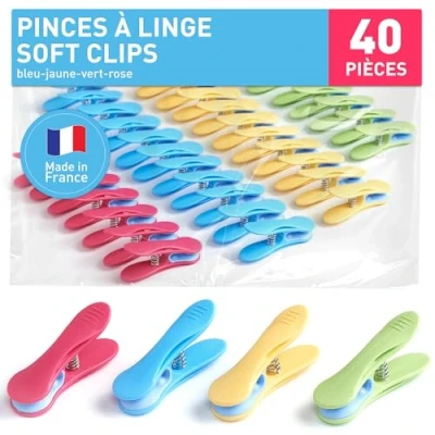 Image de Épingle/Pince à Linge/Soft Clips (40 pièces, Bleu Jaune Vert Rose) de culiclean