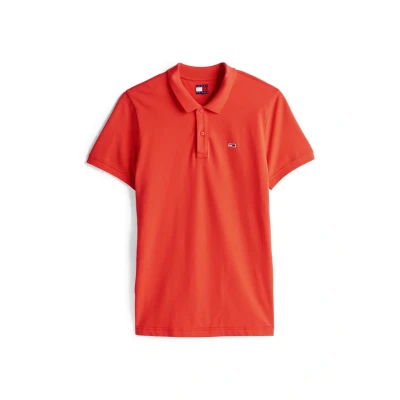 Image de Tommy Jeans SLIM Placket Polo, Homme, Taille: 44, Bright vermillion