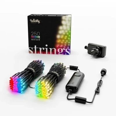 Image de Twinkly Strings 250 LED RGB+ Blanc, Guirlande Lumineuse de Noël Exterieur et Intérieur, Lumières Smart Multicolores, Home Kit, Alexa, Google Home, Gaming, IP44, Contrôle App, Fil Noir, 20m