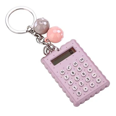 Image de ASHATA Mignon Mini Calculatrice Portable, de Poche 8 Chiffres avec Porte clés Bleu Bouton en Silicone Couleur (Gris Violet)