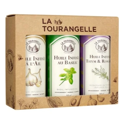 Image de La Tourangelle Coffret 3 Huiles Infusées Basilic, Ail Et Thym &amp; Romarin Goût Intense Savoureux Pour Les Gourmands Passionnés De Cuisine , 250 Ml (Lot 3)