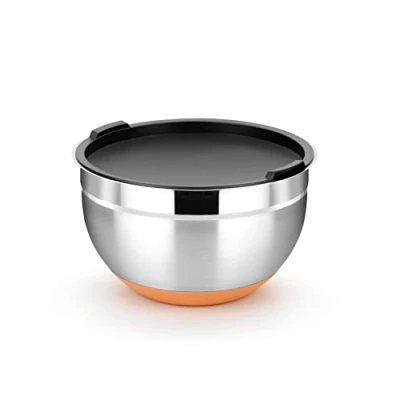Image de BRA Efficient Bol en Acier Inoxydable 24 cm, 5,4 Litres, Base Silicone, Couvercle Inclus, Noir/Orange