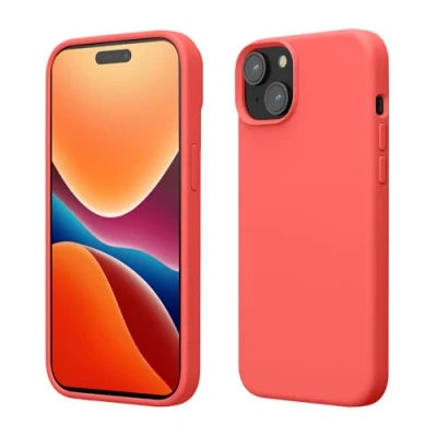 Image de kwmobile Coque pour iPhone 15 Housse de téléphone Fine en Silicone avec Surface Douce et Anti Choc Corail Fluo