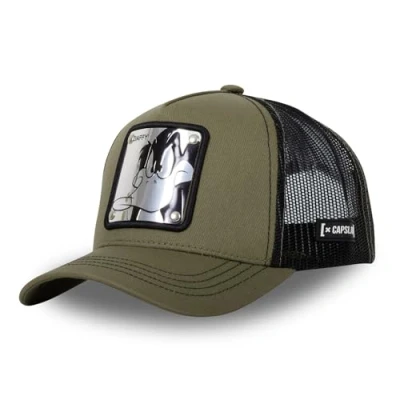 Image de Casquette Homme &amp; Femme Looney Tunes, Trucker Daffy Duck, Ajustable et Authentique, Vert, Noir, Gris, Taille TU