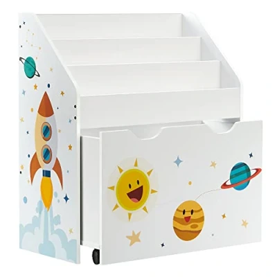 Image de SONGMICS Étagère pour Jouets, 3 Compartiments Bibliothèque Enfants, Boîte à Jouets Mobile, avec roulettes, Multi Usage, Chambre d&#039;enfant et Salle de Jeux, Blanc GKR41WT