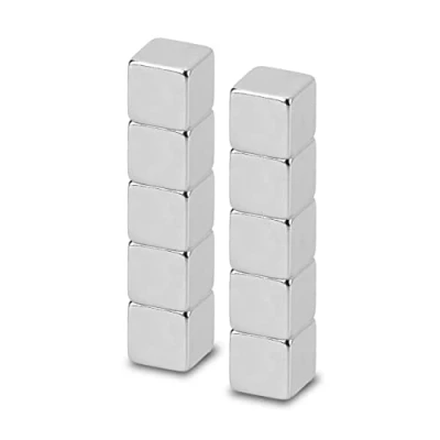 Image de Maul Aimant néodyme cubique, Lot de 10 aimants carrés puissants à Usage Multiple, au Design Moderne et élégant, 5 x mm, Charge jusqu&#039;à 1,1 kg, Argent