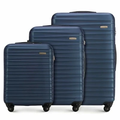 Image de WITTCHEN Valise de Voyage Bagage à Main Cabine Rigide en ABS avec 4 roulettes pivotantes Serrure Combinaison Poignée télescopique Groove Line Set 3 Valises Bleu foncé