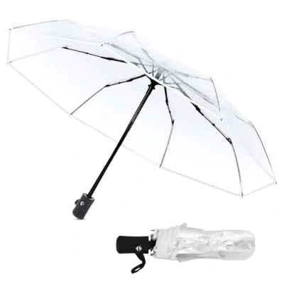 Image de Mumusuki Parapluie Pliant, de Pluie Pliant Automatique ouvert Transparent Mode Extérieur Portable à Trois Volets