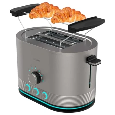 Image de Cecotec Grille pain Vertical Shine&amp;Toast Double. Double Fente de 3,8 cm Large, 850 W, Capacité 2 Toasts, Anneu Lumineux, 7 Niveux Grillage, Longue