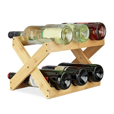 Image de Relaxdays Étagère à Vin Bambou, Forme X, 6 bouteilles, Rustique, Petit, Range bouteilles pliant, HLP 22x36x20 cm, nature