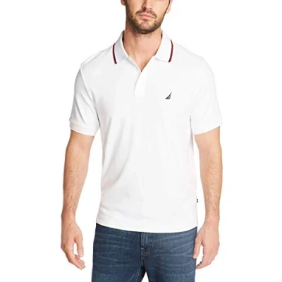 Image de Nautica Polo à Manches Courtes et col Double Pointe Coupe Classique, Blanc Brillant, L Homme