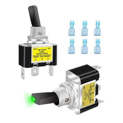 Image de Taiss 2 pièces LED vert interrupteur à bascule 12V 30A SPST ON/OFF 3 bornes,Interrupteur Levier lumineux,avec Avec borne FDFN2 250 ASW 07D G DZ