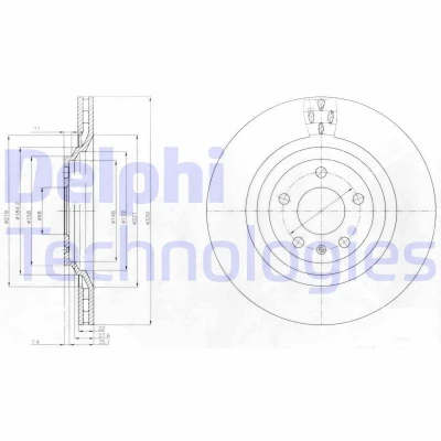 Image de DELPHI BG4087 Disque de frein 330 22 5 ventilé huilé non traité sans roulement roue, bague ABS AUDI: A6 C6 Avant, Berline, Allroad