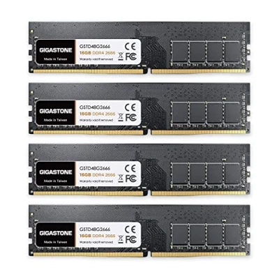 Image de 【DDR4 RAM】 GIGASTONE 64Go Kit(4x16Go) DDR4 2666MHz(2400MHz Or 2133MHz) PC4 21300(PC4 19200/17000) CL19 1.2V UDIMM 288pin UnbuffeRouge Non ECC Mémoire Haute Performance Mise à Niveau pour PC Bureau